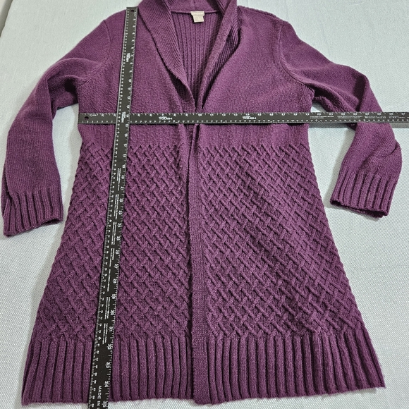 Chico's Cable Knit Womens Sweater Cardigan Duster Warm Cozy Cotton Bl. Purple L - Picture 9 of 11